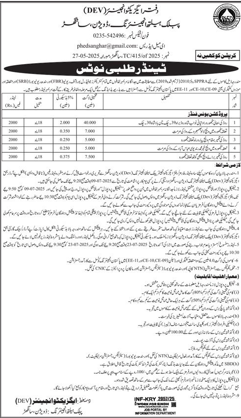 Public Health Engineering Division Sanghra Tender Notice